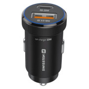 Adaptor Swissten Mini Car Charger USB-C PD + USB-A, 20W + cabel USB-C / USB-C, 1 m