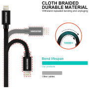 Cablul de încărcare și de date Swissten Textile USB / Lightning 2 m