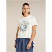 Tricou femei Icebreaker Merino 150 Tech Lite SS Crop Tee NZ Flora alb ECRU HTHR