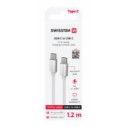 Cablul de încărcare și de date Swissten Textile USB-C / USB-C 1,2 m argintiu stříbrná