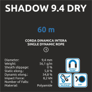Coardă de alpinism Camp Shadow 9.4 Dry - 60m