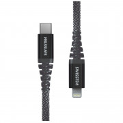 Cablul de încărcare și de date Swissten Kevlar USB-C/Lightning 1,5 m gri închis