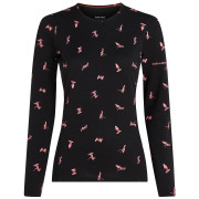 Tricou funcțional femei Icebreaker Women Merino 200 Oasis LS Crewe Snow Day negru Blck/Acdpnk/Aop