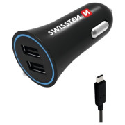 Adaptor auto Swissten Car Charger + USB-C Cable negru Black