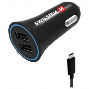 Adaptor auto Swissten Car Charger + USB-C Cable negru