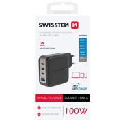 Adaptor Swissten GaN Travel Charger 100W 3X USB-C PD + USB-A