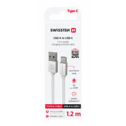 Cablul de încărcare și de date Swissten Textile USB / USB-C 1,2 m argintiu stříbrná
