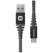 Cablul de încărcare și de date Swissten Kevlar USB/USB-C 1,5 m gri închis