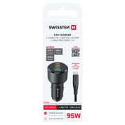 Adaptor Swissten Car Charger 2x USB-C PD + USB-A, 95 W + cabel USB-C / USB-C, 1 m