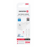 Adaptor Swissten GaN 1X USB-C 35W + cablu de date USB-C 1,2 m