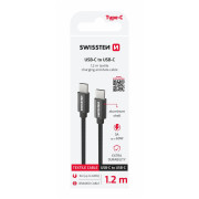 Cablul de încărcare și de date Swissten Textile USB-C / USB-C 1,2 m negru černá