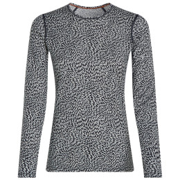 Tricou funcțional femei Icebreaker Women Merino 200 Oasis LS Crewe Flock Forms AOP alb/negru Mdnav/Snow/Aop
