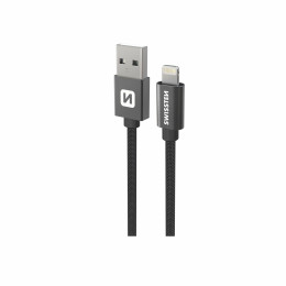 Cablul de încărcare și de date Swissten Textile USB / Lightning 1,2 m negru černá