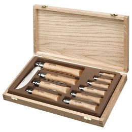 Set de cuțite Opinel Inox Cutie din lemn cu 10 cuțite (N°02-12)