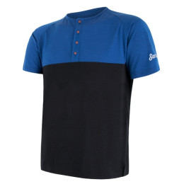 Tricou funcțional bărbați Sensor Merino Air PT nasturi negru/albastru modrá/černá