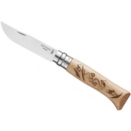 Cuțit Opinel VR No.08 Inox cu gravură Skiing nauraă natural