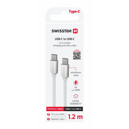 Cablul de încărcare și de date Swissten Textile USB-C / USB-C 1,2 m argintiu stříbrná