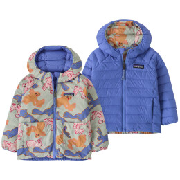 Geacă copii Patagonia Baby Reversible Down Sweater Hoody - BNLF albastru Bunny Life: Flurry Green