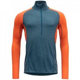 Tricou funcțional bărbați Devold Running Merino 130 Zip Neck Man albastru/portocaliu