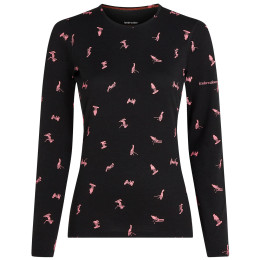 Tricou funcțional femei Icebreaker Women Merino 200 Oasis LS Crewe Snow Day negru Blck/Acdpnk/Aop