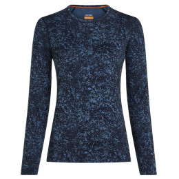 Tricou funcțional femei Icebreaker Women M 200 Oasis LS Crewe Moss BloomAOP albastru / negru Midnvy/Dawn/Aop