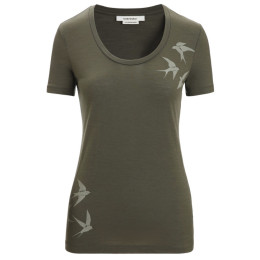 Tricou femei Icebreaker Women Tech Lite II SS Scoop Tee Swarming Shapes verde