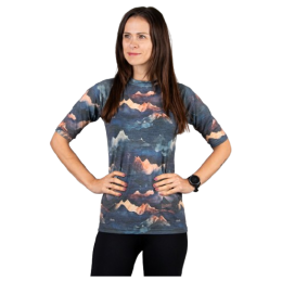 Tricou funcțional femei Drexiss All Alpine Peaks Merino Active albastru/portocaliu