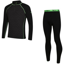 Set funcțional bărbați Zulu Merino 240 Zip Long negru/verde Black/Green