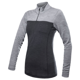 Tricou funcțional femei Sensor Merino Bold dl. rukáv zip gri anthracite/cool gray