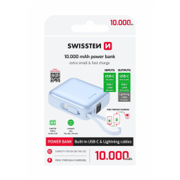 Powerbank Swissten Space 10000 mAh USB-C + Lightning albastru modrá