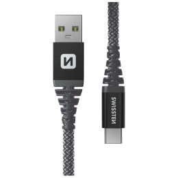 Cablul de încărcare și de date Swissten Kevlar USB/USB-C 1,5 m gri închis Antracit