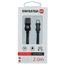 Cablul de încărcare și de date Swissten Textile USB / Lightning 2 m negru černá