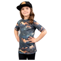 Tricou funcțional copii Drexiss All Alpine Peaks Merino Active albastru/portocaliu