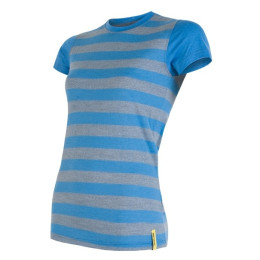 Tricou femei Sensor Merino Wool Active dungi negri albastru/gri modré pruhy