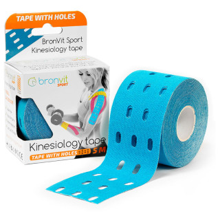 Bandă kinesiologică BronVit Sport Kinesio Tape děrovaný albastru