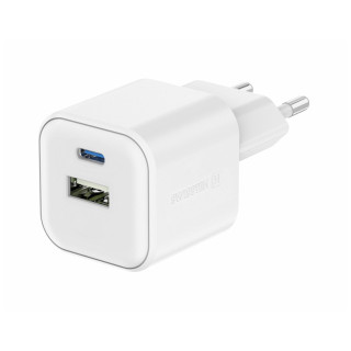 Încărcător Swissten TRAVEL CHARGER GaN 1x USB-C 20W PD AND 1x USB-A 18W QC alb