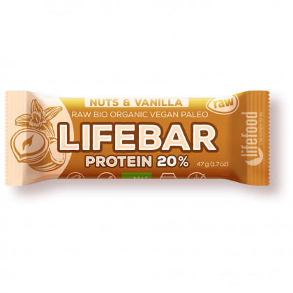 Baton Lifefood Organic Lifebar Protein Vanilla Nuts RAW 47 g