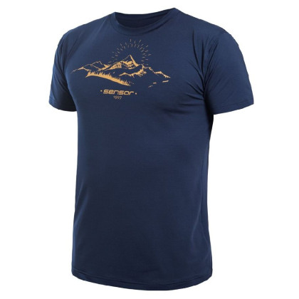 Tricou funcțional bărbați Sensor Coolmax Tech Mountains albastru