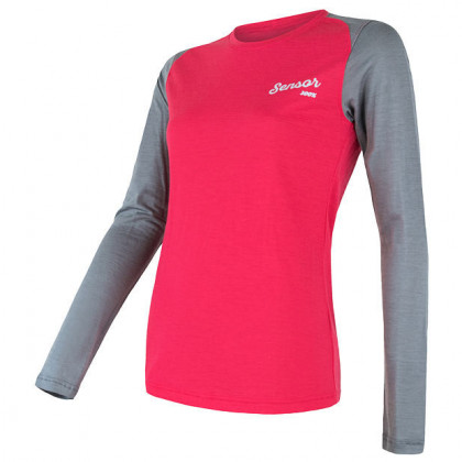 Tricou funcțional femei Sensor Merino Active PT Logo mânecă lungă gri/roz
