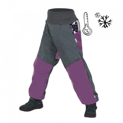 Pantaloni softshell cu fleece copii Unuo Model Basic violet/gri