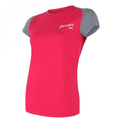 Tricou funcțional femei Sensor Merino Active PT Logo roz magenta/šedá