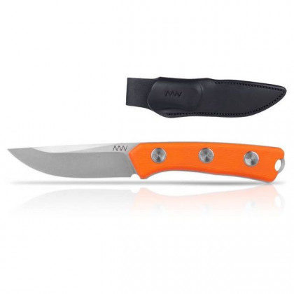 Nůž Acta Non Verba P200 Mk.II Stonewash, plain edge, orange grip, leather sheath