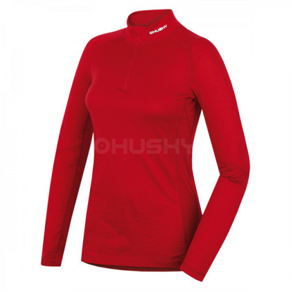 Tricou damă funcțional Husky Merino (cu fermoar și mânecă scurtă) roșu