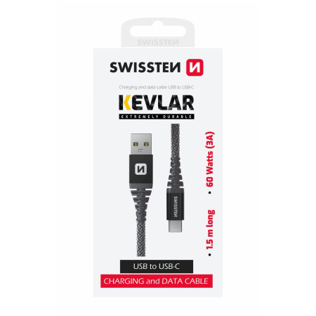 Cablul de încărcare și de date Swissten Kevlar USB/USB-C 1,5 m