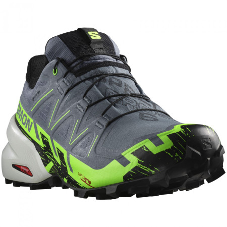 Încălțăminte de alergat pentru bărbați Salomon Speedcross 6 Gore-Tex gri Flint Stone / Green Gecko / Black