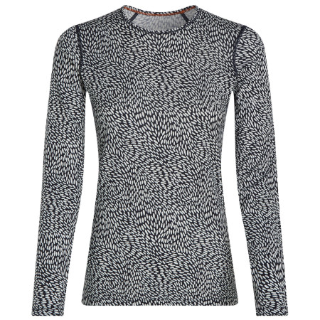Tricou funcțional femei Icebreaker Women Merino 200 Oasis LS Crewe Flock Forms AOP alb/negru Mdnav/Snow/Aop