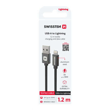 Cablul de încărcare și de date Swissten Textile USB / Lightning 1,2 m