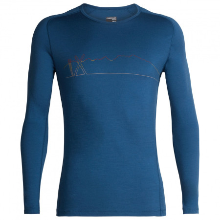 Tricou bărbați Icebreaker Mens 200 Oasis Deluxe Raglan LS Crewe Single Line Ski albastru PRUSSIAN BLUE