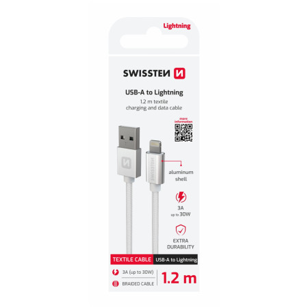 Cablul de încărcare și de date Swissten Textile USB / Lightning 1,2 m
