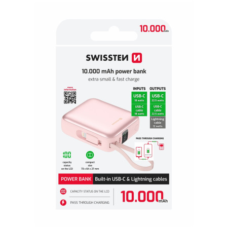 Powerbank Swissten Space 10000 mAh USB-C + Lightning roz růžová